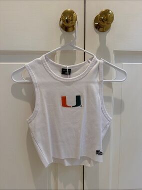 White Crop Tank Top with U Logo - Women's